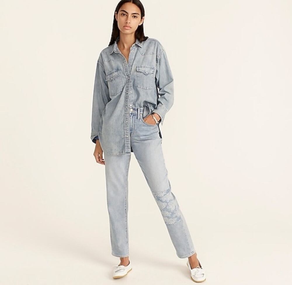 J. Crew Slouchy Boyfriend Straight Leg Jeans Norwich Light Wash Blue Size 30